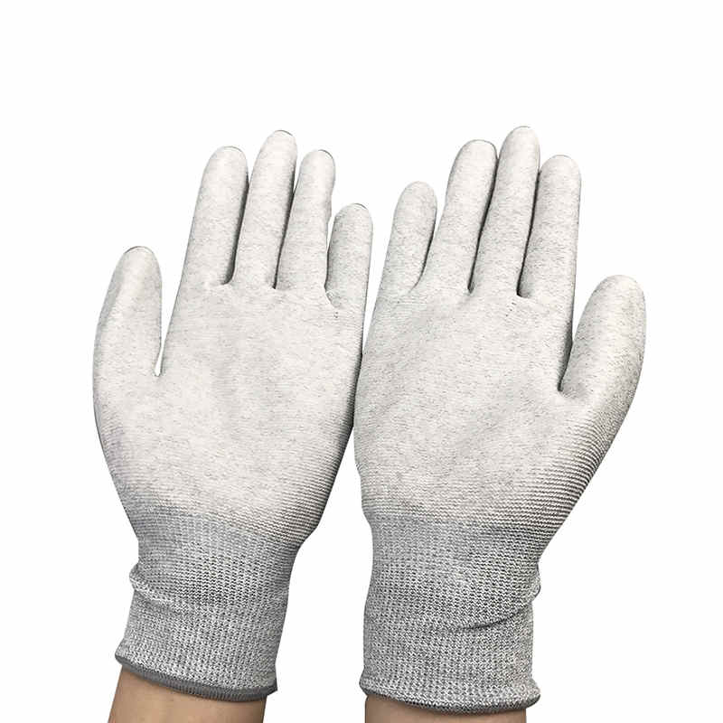 Níolón snáithín carbóin esd palm pu lámhainní brataithe