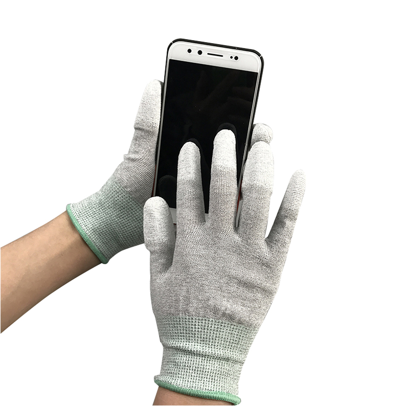 Níolón snáithín carbóin esd finger pu lámhainní brataithe